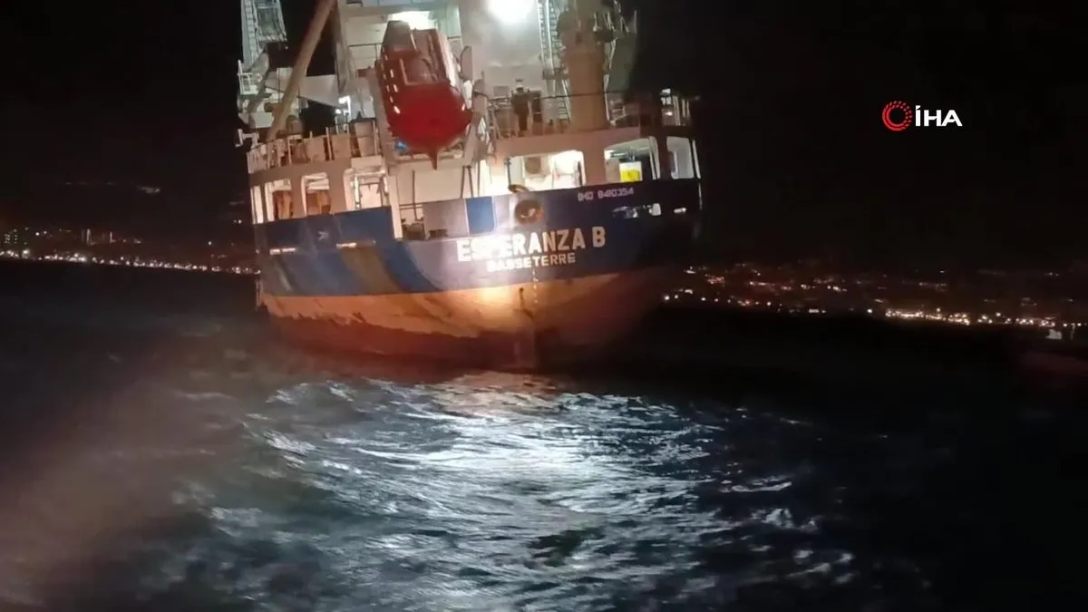 Mersin'de kuru yük gemisi yan yattı