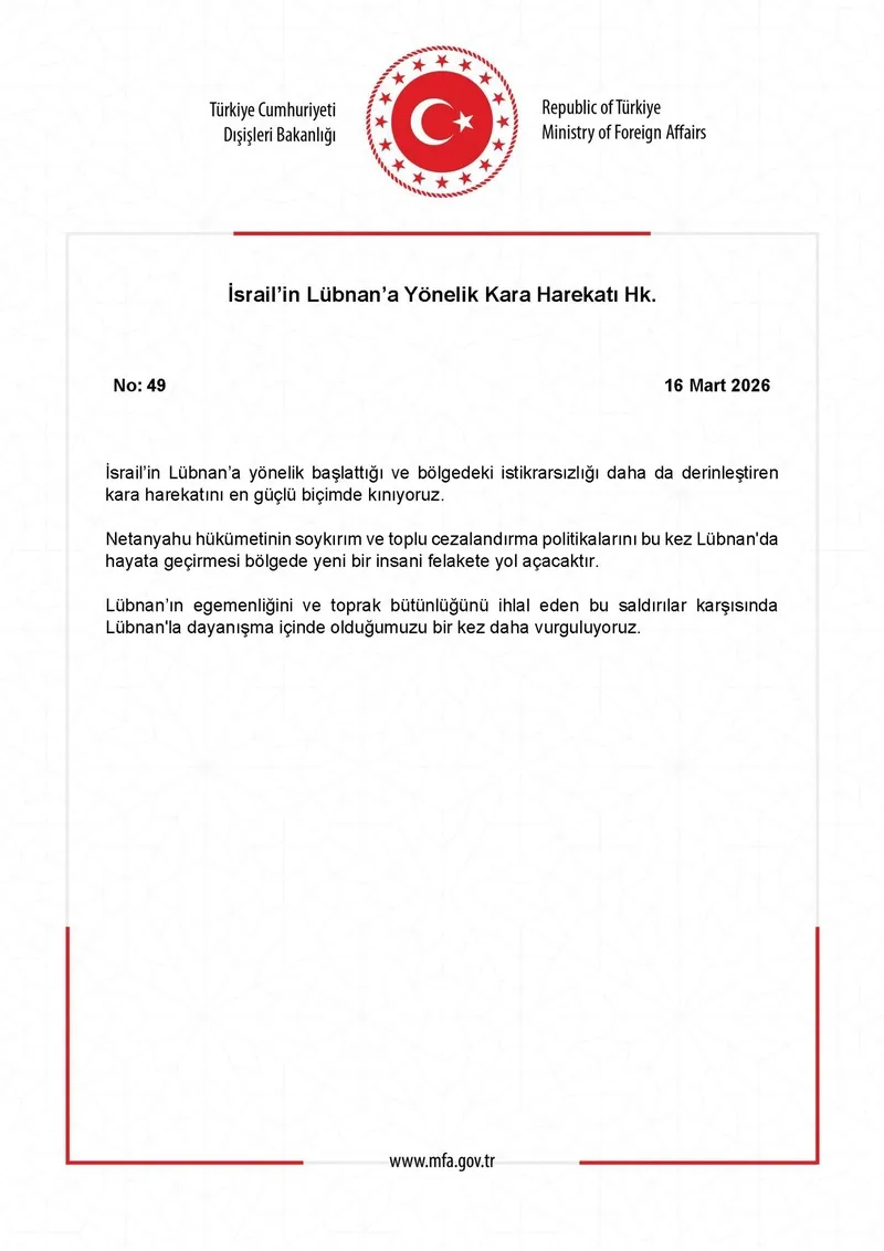 Ankara'dan İsrail’in Lübnan’a kara harekatına kınama-2