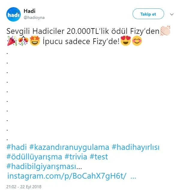23 Eylül Hadi ipucu sorusu... Hadi ipucu Fizy uygulamasında!-1