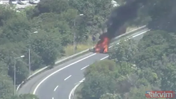15 Temmuz Şehitler Köprüsü yolunda lüks araç alev alev yandı! Genç kadınlar geriye doğru koştu - 3
