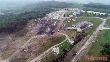 Sakarya’daki havai fişek fabrikasında meydana gelen hasar havadan görüntülendi