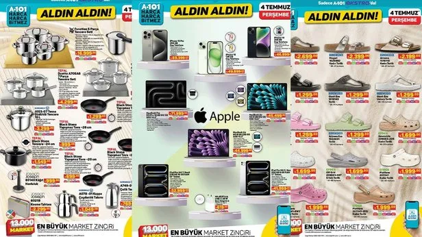 11 Temmuz İNDİRİMLİ ÜRÜNLER KATALOĞU! iPhone, MacBook A101e geliyor! Aşure tenceresi, masa örtüsü, kilim, Paşabahçe ve LAV marka...