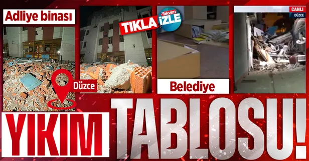 5.9'luk deprem Düzce Adliyesi'ne hasar verdi! Yıkılan dükkan kameralarda: Belediye binasında dolaplar yerle bir