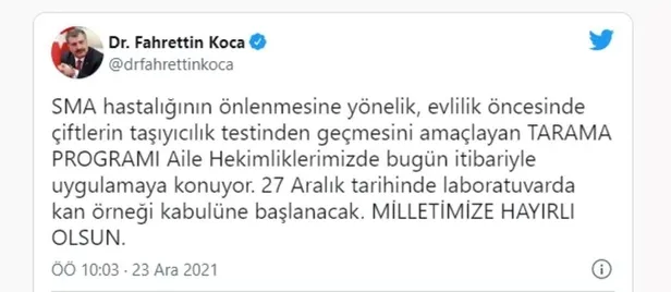 SMA hastalığının önlenmesine yönelik tarama programı bugün itibariyle uygulamaya konuluyor-1