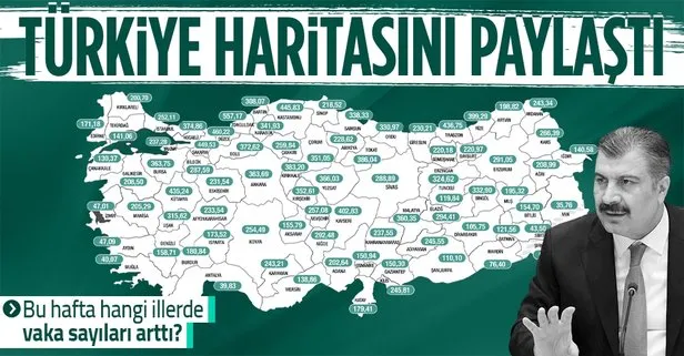 Son dakika! Sağlık Bakanı Fahrettin Koca, Türkiye’nin illere göre haftalık vaka sayısı haritasını yayınladı