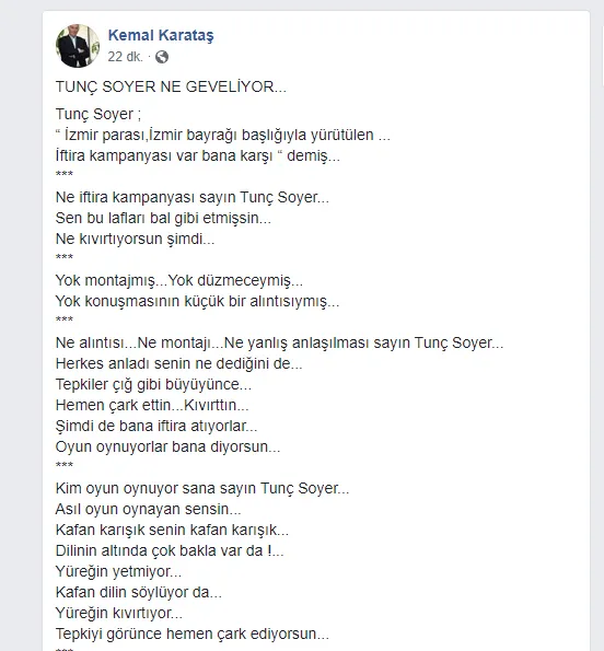 CHP'li Tunç Soyer'in 'Eyalet' skandalına bir tepki de CHP'li eski İzmir İl Başkanı Kemal Karataş'tan: Senin sicilin bozuk-3