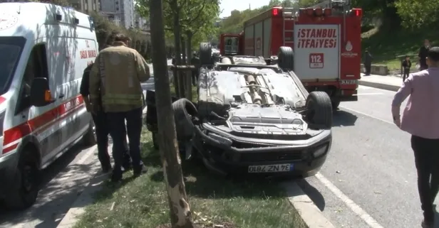 Ümraniye'de takla atan otomobil yola savruldu