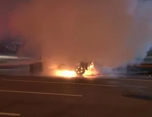 Ticari taksi alev alev yandı