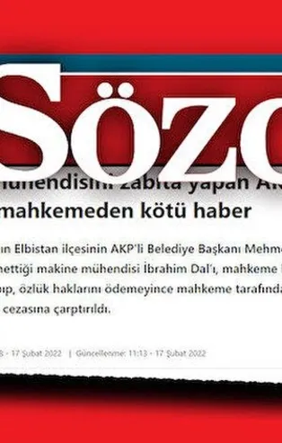Sözcü gazetesinin "AK Parti'li belediye makine mühendisini zabıta yaptı" yalanını ortaya çıkaran mahkeme kararı