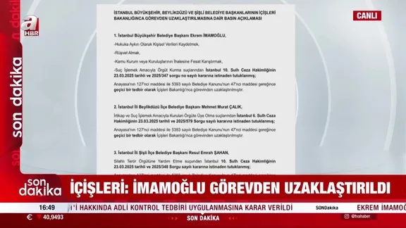 Ekrem İmamoğlu görevden uzaklaştırıldı!
