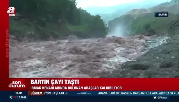 Azgın sular kamerada! Bartın çayı taştı, sel riski var!
