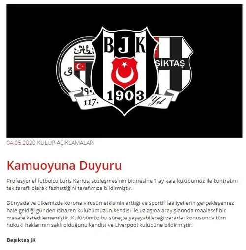 Son dakika: Beşiktaş'tan flaş Karius açıklaması-1