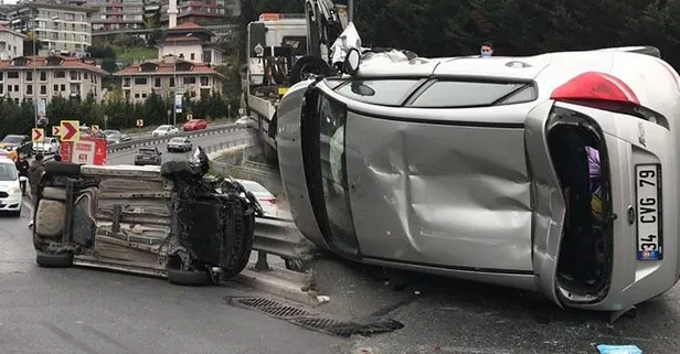 Beşiktaş’ta otomobil devrildi! Sürücü yara almadan kurtuldu