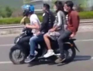 1 motosiklete 4 kişi!
