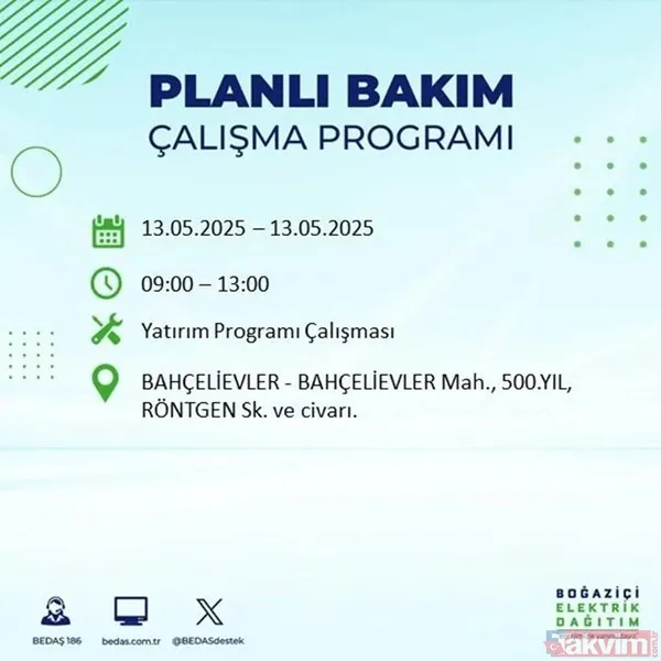 BEDAŞ duyurdu: 13 Mayıs Salı İstanbul'un 24 ilçesinde elektrikler kesilecek - 11