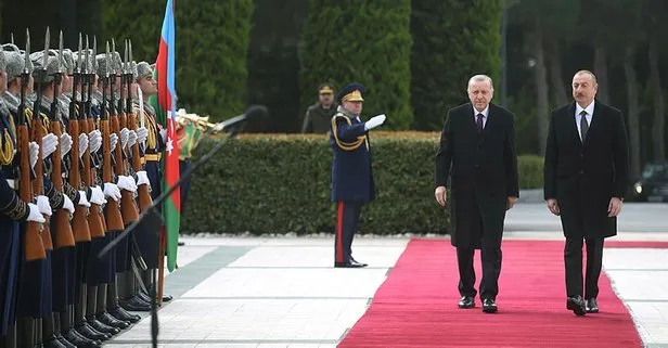 Son dakika: Başkan Recep Tayyip Erdoğan Azerbaycan’da resmi törenle karşılandı