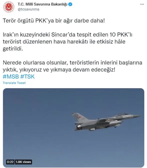 Son dakika: Irak'ın kuzeyinde 10 PKK'lı terörist hava harekatıyla etkisiz hale getirildi-1