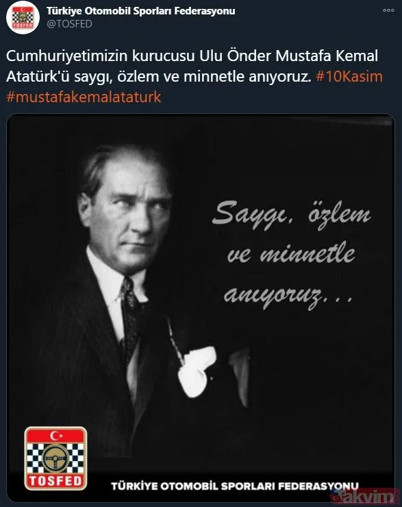Spor camiası 10 Kasım'da tek ses oldu, Mustafa Kemal Atatürk'ü andı! İşte paylaşımlar