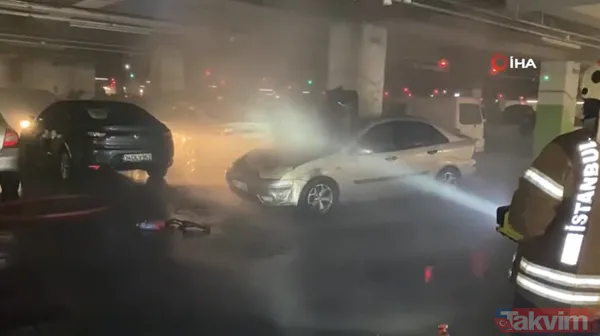 Seyir halinde motor bölümünden alev aldı! Büyük Çamlıca Camisi'nin kapalı otoparkında araç yangını - 4