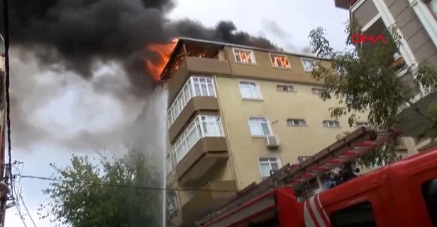 Halkalı’da apartman yangını havadan görüntülendi