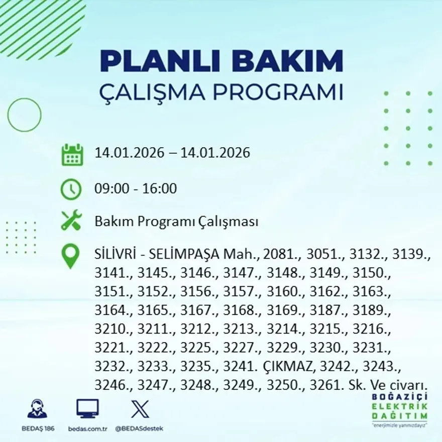 12 ilçe 8 saat elektriksiz! BEDAŞ duyurdu: İşte 14 Ocak kesinti listesi - 39