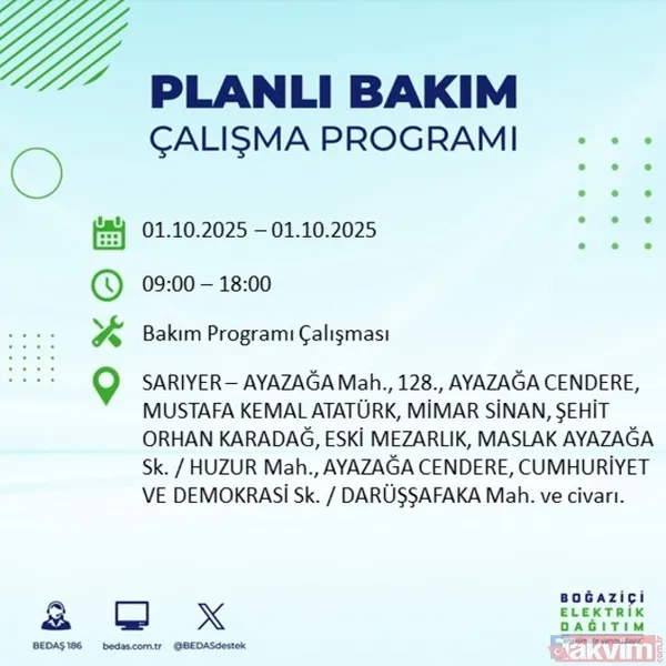 🔴1 Ekim 2025 İstanbul'da Elektrik Kesintisi Yaşanacak İlçeler