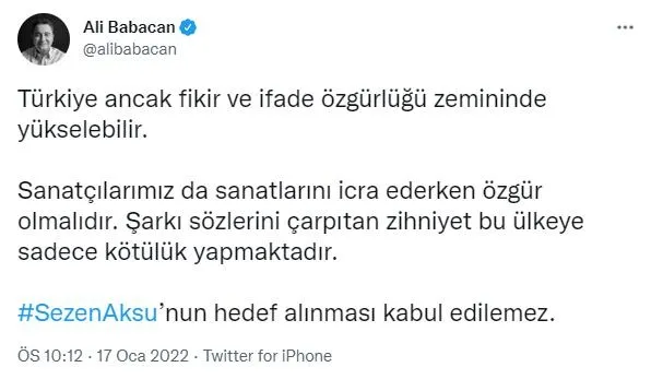 Ali Babacan'dan skandal! Sezen Aksu'nun hakaret içeren sözlere sahip şarkısına destek verdi-2