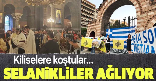 Selanikliler Ayasofya-i Kebir Camii'yi protesto etti