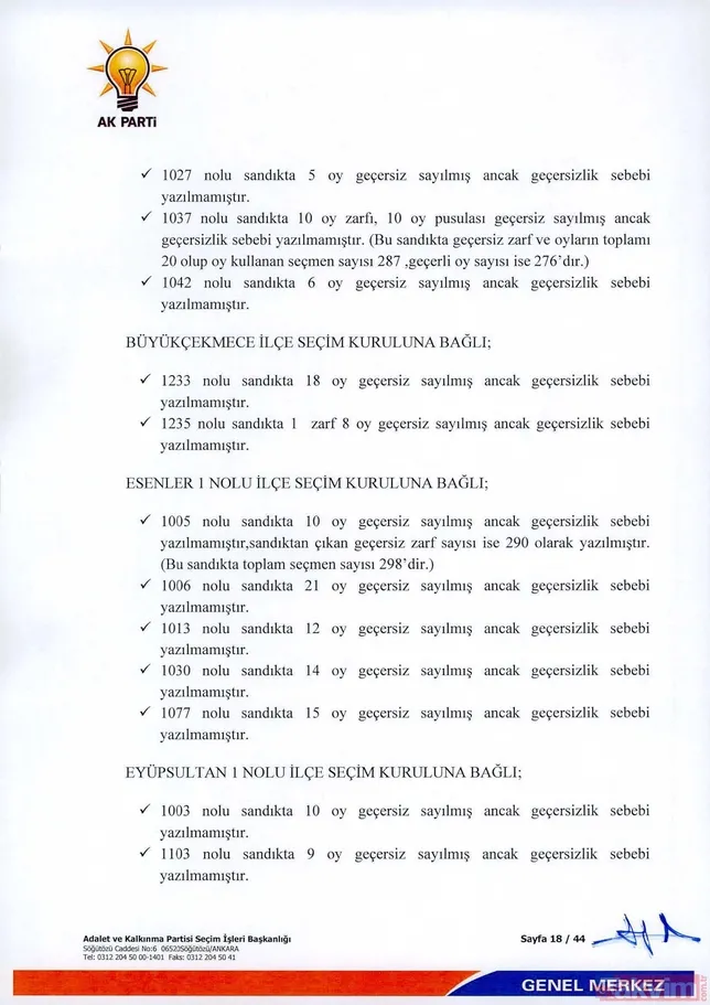 İÅte  AK Parti İstanbul seçimlenin iptali için YSK'ya verdiÄi 44 sayfalık olaÄanüstü itiraz dilekçesi
