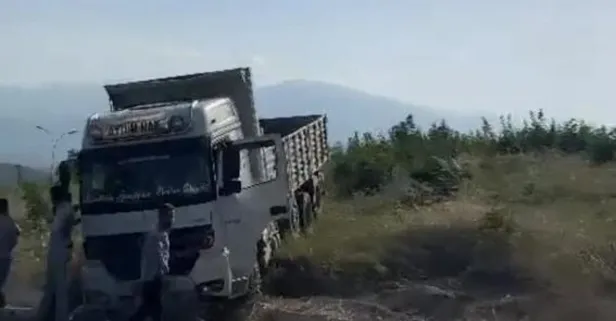 Freni boşalan kamyon yoldan çıktı: 1 yaralı