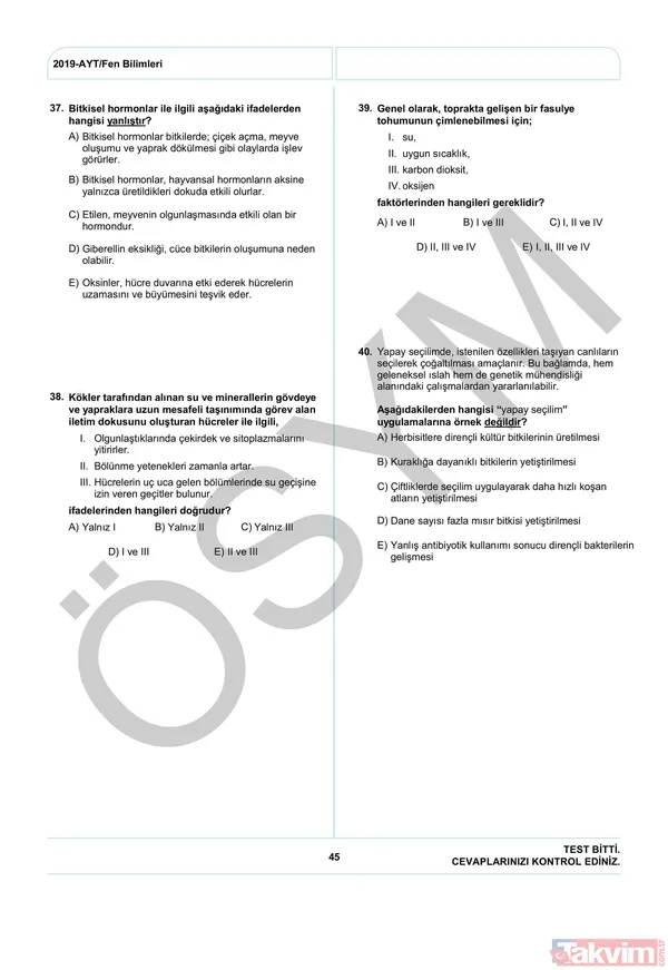 2019 YKS AYT soruları ve cevapları yayınlandı! İşte AYT soru ve cevap anahtarı... - 48