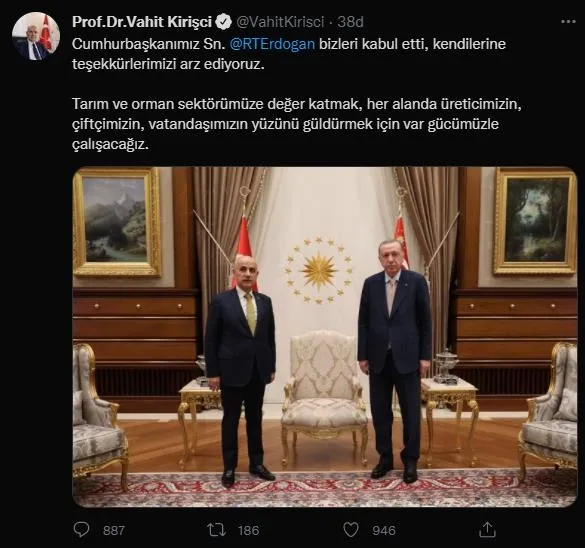 Başkan Erdoğan Tarım ve Orman Bakanı Vahit Kirişci'yi kabul etti-1