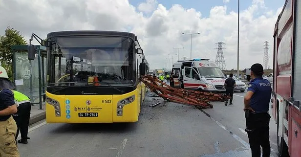 Yanlış yüklenen kamyon İETT otobüsünü biçti! Arnavutköy’de feci kaza
