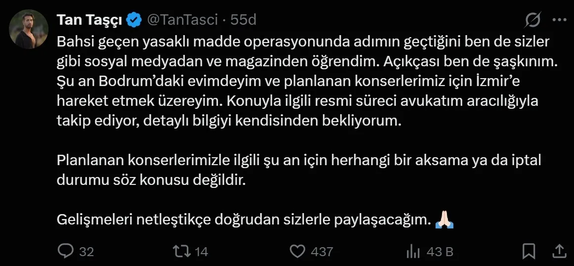 TAŞÇI'DAN BİR AÇIKLAMA DAHA: KONSER İPTALİ SÖZ KONUSU DEĞİL-1