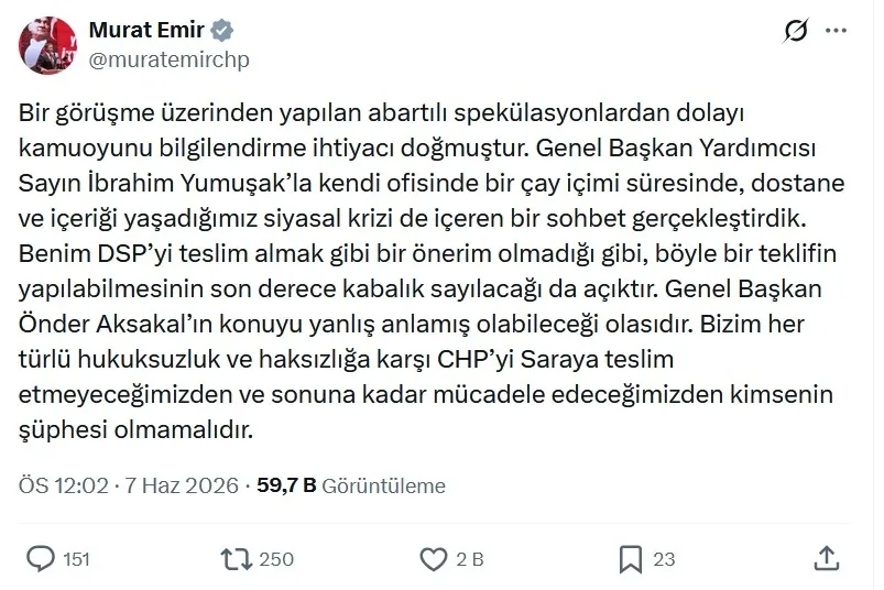 1780836817607.jpeg Özel cephesinden gizli teklif: Verin DSP’yi bölelim CHP’yi | Aksakal doğruladı | Emir yan yattı-6