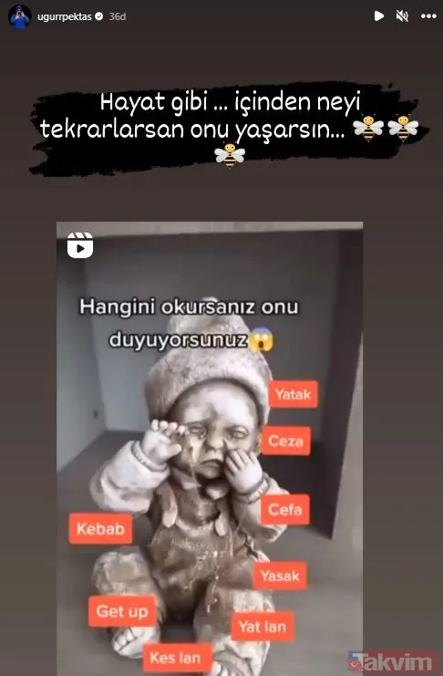 Pektaş'ın kelimelerin sürekli tekrar ettiği videoya eklediği not ise dikkat çekti. Ünlü oyuncu, Hayat gibi... Neyi tekrarlarsan onu yaşarsın" ifadelerini...