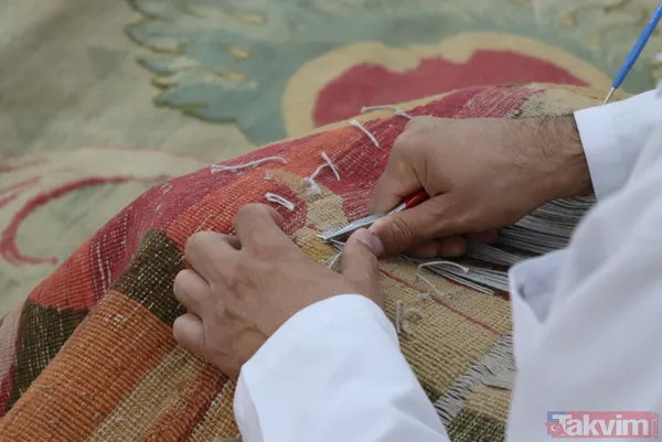 Tam 1 ton ağırlığında! Dolmabahçe Sarayı'nın en büyük halısı restore ediliyor - 21