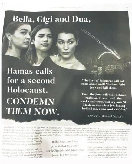 Filistinli Bella-Gidi Hadid kardeşler ile Dua Lipa İsrail'i protesto etti! New York Times gazetesi de skandala imza attı-4