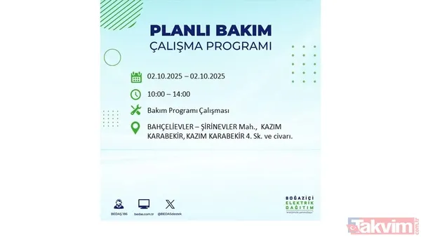 🔵2 Ekim 2025 Perşembe Günü İstanbul'da Elektrik Kesintisi Yaşanacak İlçeler