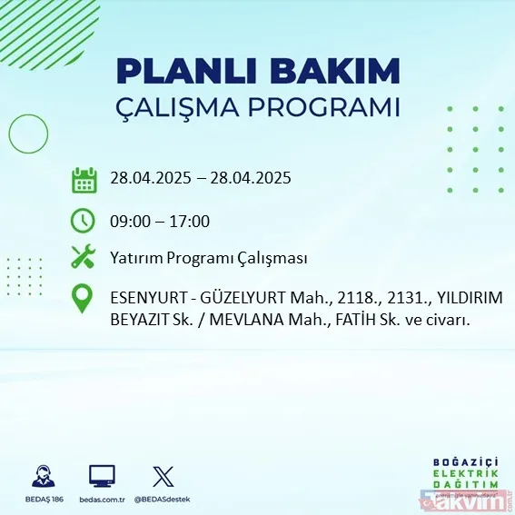 İSTANBUL ELEKTRİK KESİNTİSİ: BEDAŞ 28 Nisan 2025 Pazartesi elektriklerin gideceği ilçeleri duyurdu - 47