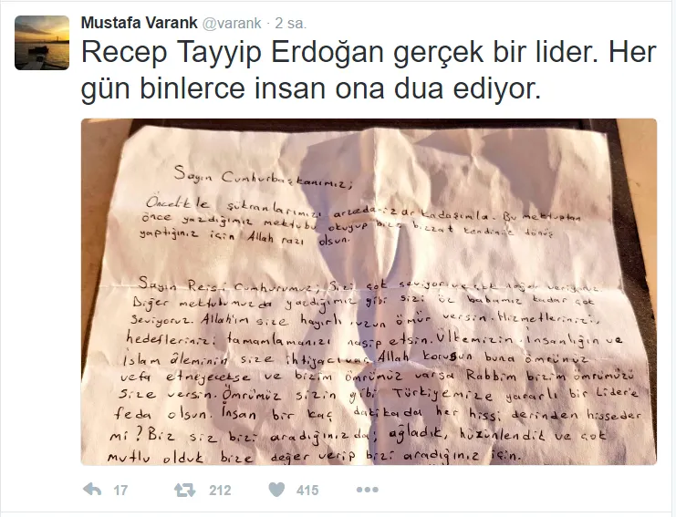 Cumhurbaşkanı Erdoğan'a duygulandıran mektup - 1