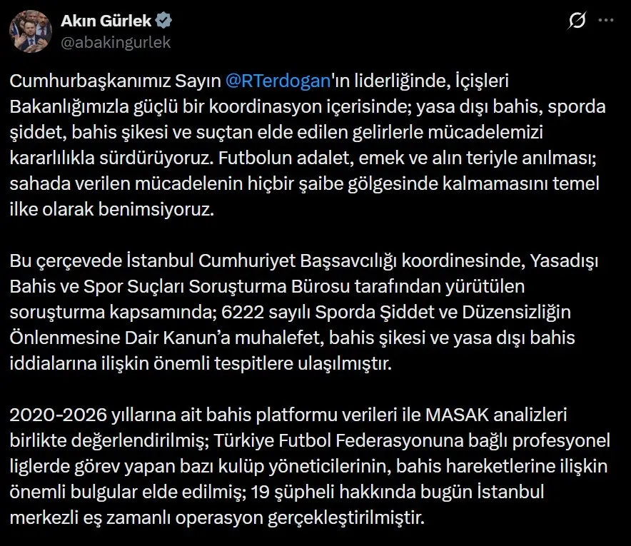 Bakan Gürlek'in paylaşımı