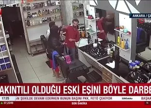 Kadının eski eşini darbetmesi kamerada