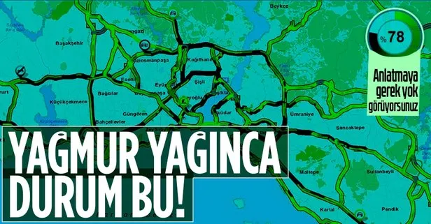 İstanbul’da trafik kilit! Sağanak yağış sonrası trafik yoğunluğu yüzde 80’e dayandı!