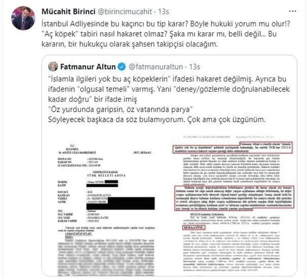İstanbul 16. Asliye Ceza Mahkemesi tarafından hukukun canına okuyan karar! Fatmanur Altun'a edilen hakareti akladılar-7