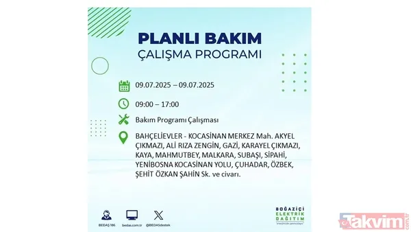 9 Temmuz İstanbul Elektrik Kesintisi