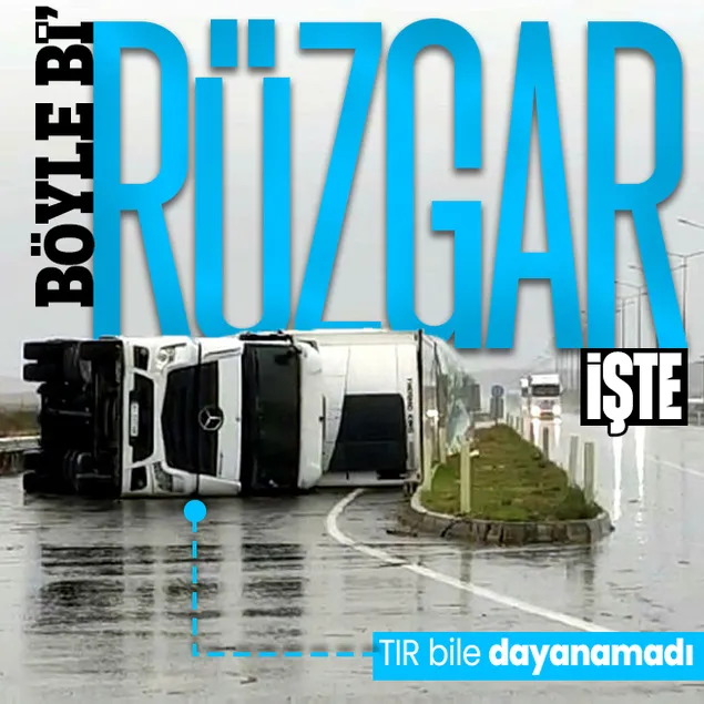 Edirne’de rüzgar TIR devirdi