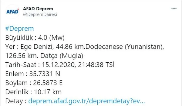 SON DAKİKA DEPREM HABERİ... Ege Denizi'nde 4.0 şiddetinde korkutan deprem!-1