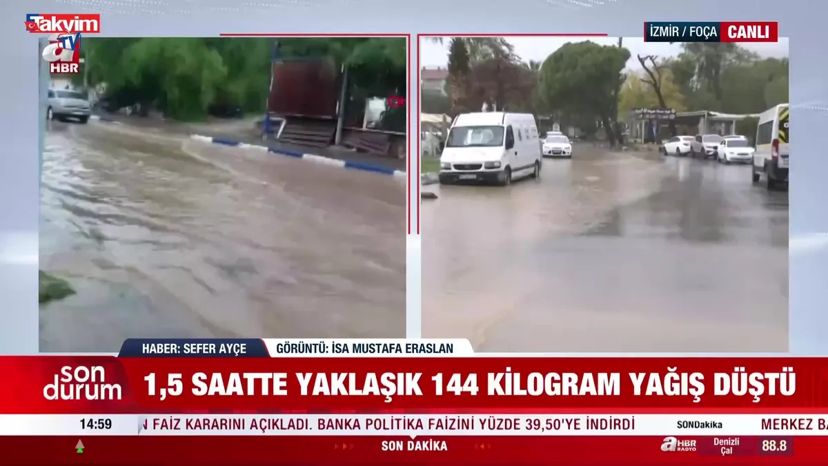 Foça’da sağanak hayatı felç etti: Dereler taştı, ev ve iş yerlerini su bastı