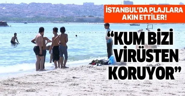 İstanbul’da hava sıcaklıkları artınca vatandaşlar Menekşe Plajı’na akın etti! Kum bizi virüsten korur dediler